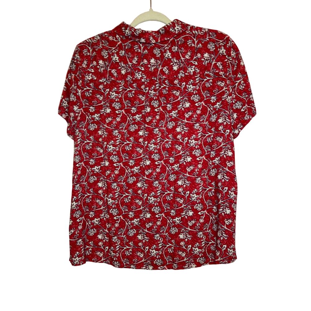 🥳 5/$20 Croft & Barrow Red Floral Short Sleeve Button Down Blouse Petite XL - Picture 4 of 4
